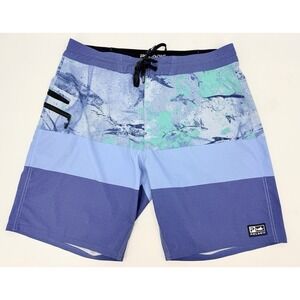 Pelagic "Strike" Blue Fish Fishing Board Shorts High Performance Men's Size 36